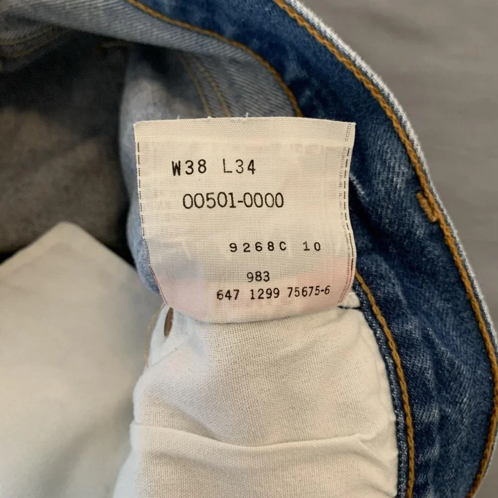 Vintage Levis 501XX Jeans Mens 38x34 Blue Wash Straight Distressed Denim 90s